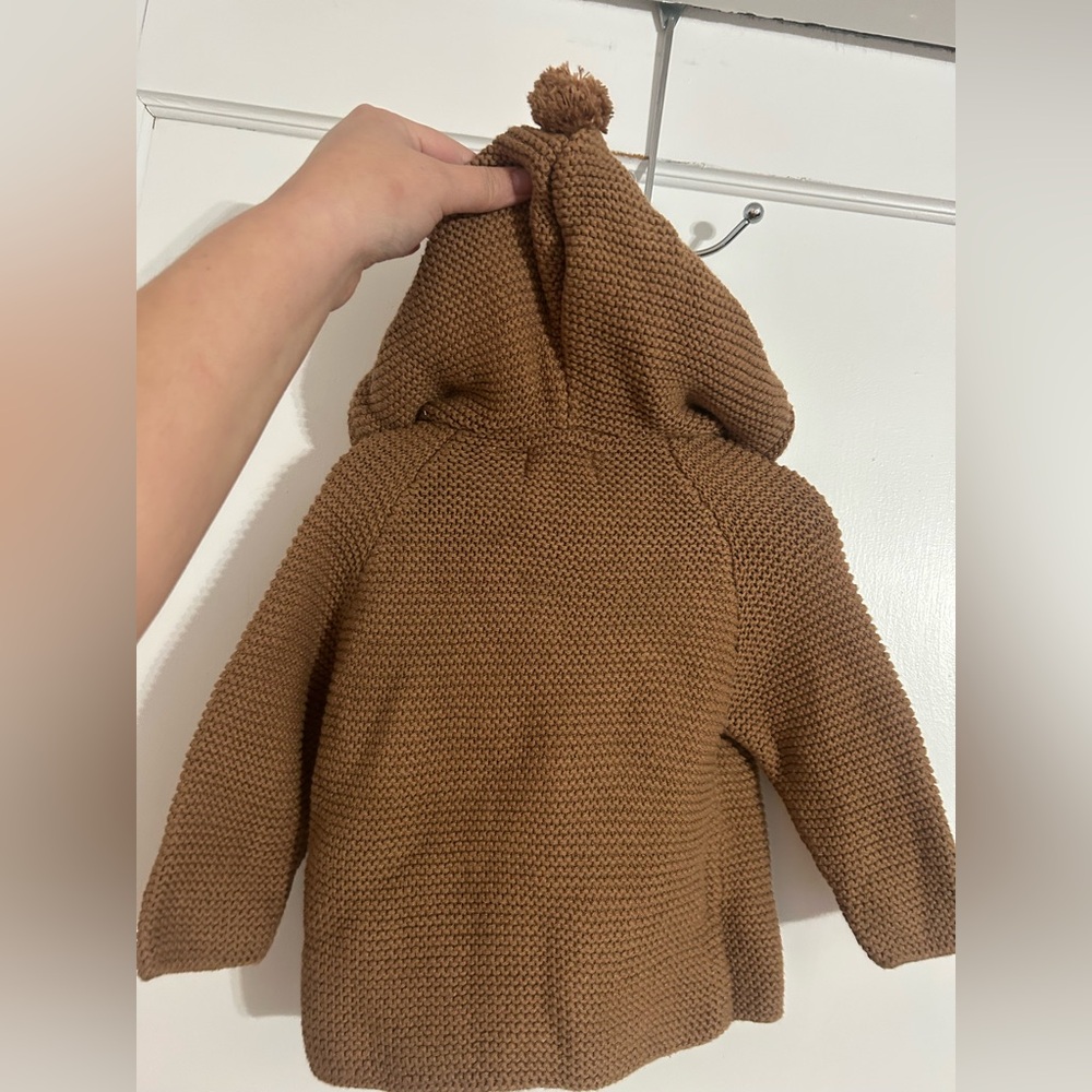 Zara Brown Knit Kids Jacket with Faux Fur Collar - Picture 3 of 6